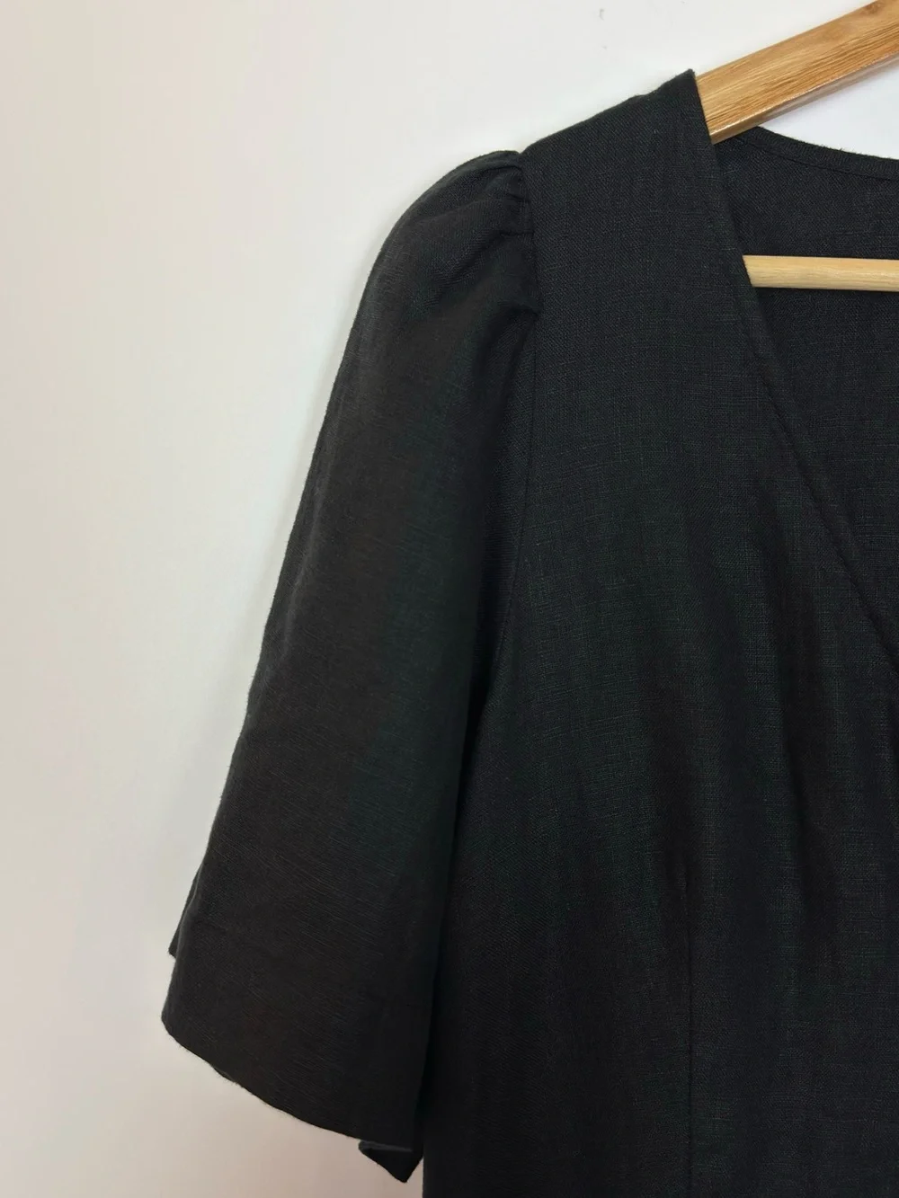 Madewell Linen Pleated Shirtdress Short Sleeve Black Size Small Relaxed Fit Midi - Picture 9 of 13